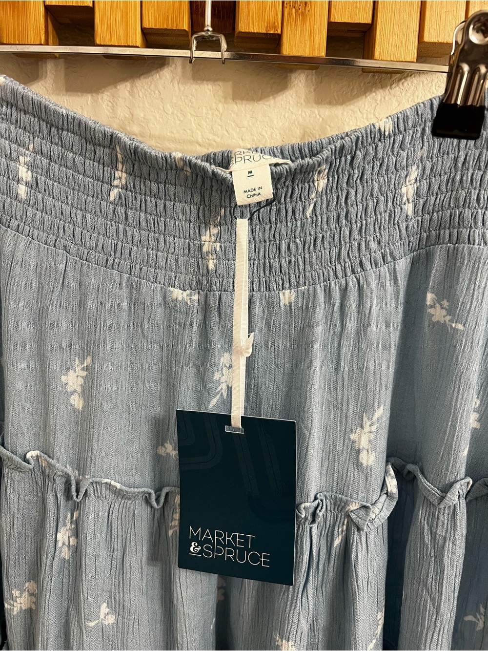 Market & Spruce Dusty Blue Tiered Floral Midi Skirt - Picture 3 of 3